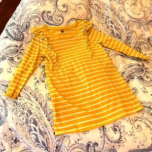 Mustard yellow and white stripe dress